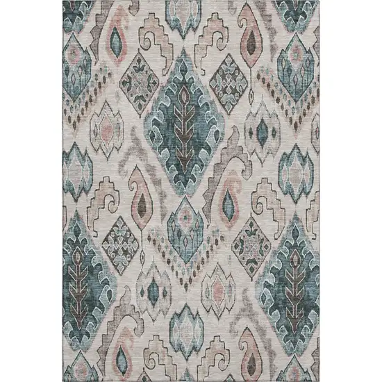 Beige Blue And Gray Moroccan Washable Area Rug With UV Protection Photo 1