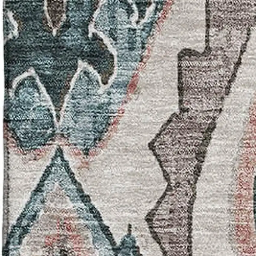 Beige Blue And Gray Moroccan Washable Area Rug With UV Protection Photo 3