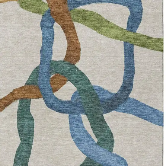 Beige Blue And Green Abstract Washable Indoor Outdoor Area Rug Photo 2