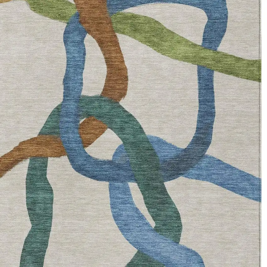 Beige Blue And Green Abstract Washable Indoor Outdoor Area Rug Photo 2