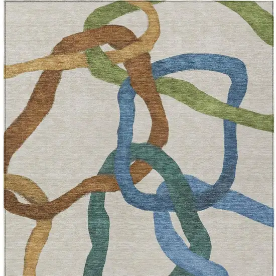 Beige Blue And Green Abstract Washable Indoor Outdoor Area Rug Photo 2