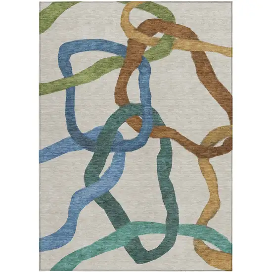 Beige Blue And Green Abstract Washable Indoor Outdoor Area Rug Photo 3