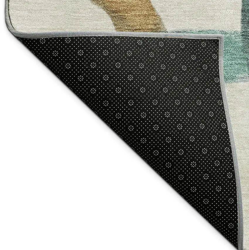 Beige Blue And Green Abstract Washable Indoor Outdoor Area Rug Photo 9