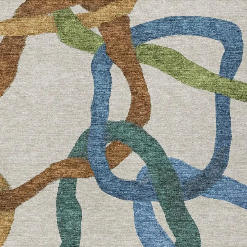 Beige Blue And Green Abstract Washable Indoor Outdoor Area Rug Photo 2