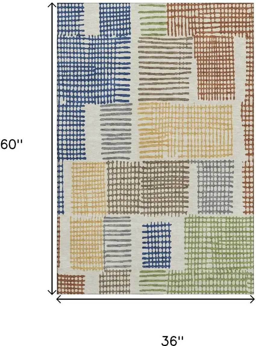 Beige Blue And Green Geometric Washable Area Rug With UV Protection Photo 9