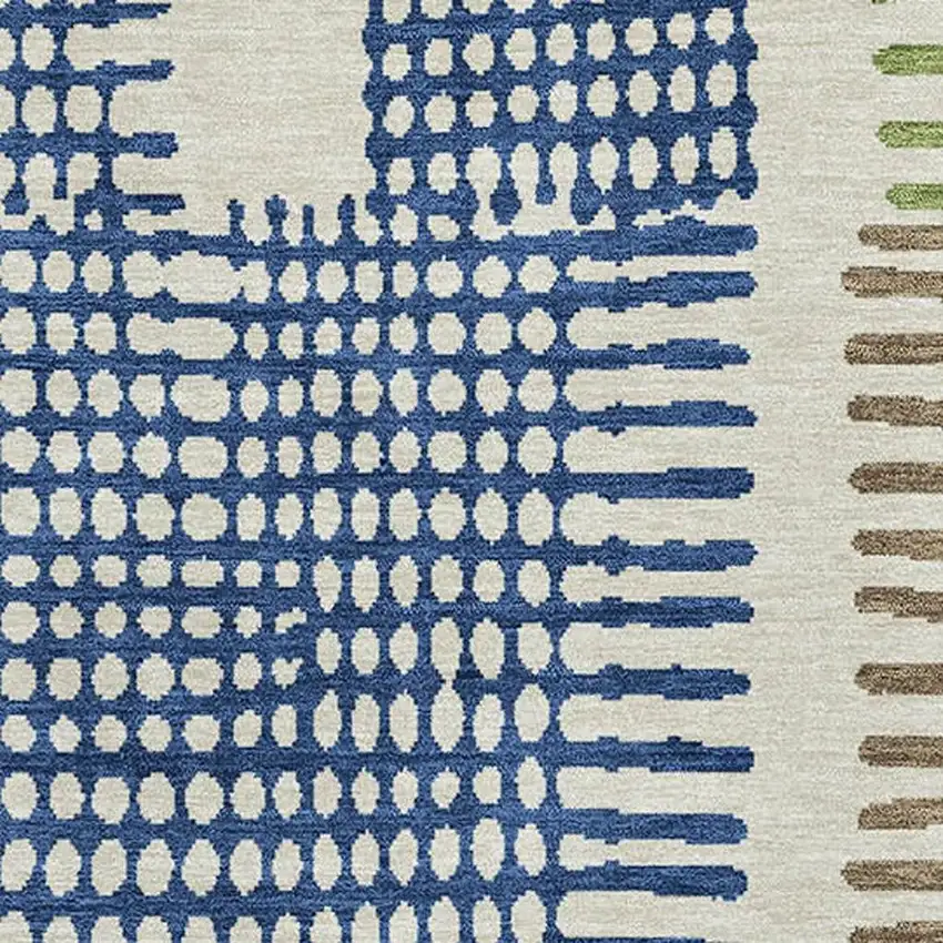 Beige Blue And Green Geometric Washable Area Rug With UV Protection Photo 3