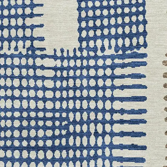 Beige Blue And Green Geometric Washable Area Rug With UV Protection Photo 3