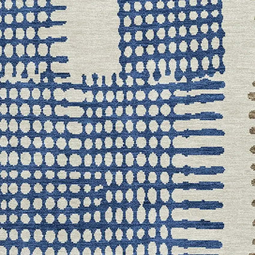 Beige Blue And Green Geometric Washable Area Rug With UV Protection Photo 3