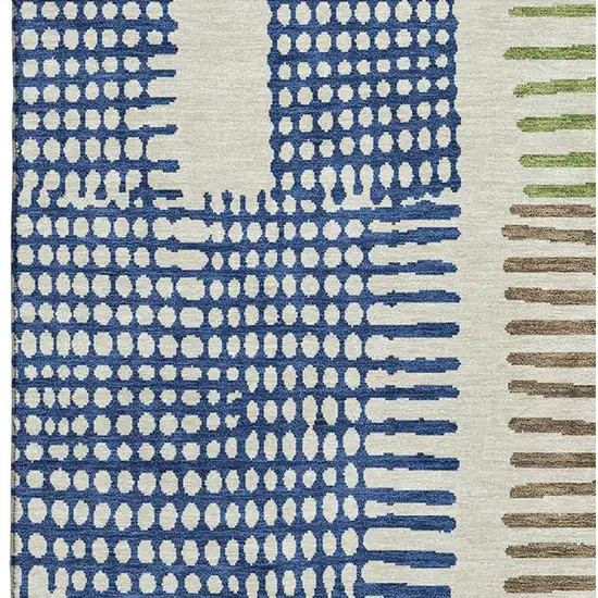 Beige Blue And Green Geometric Washable Area Rug With UV Protection Photo 4