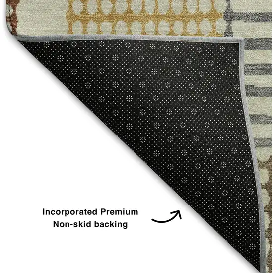 Beige Blue And Green Geometric Washable Area Rug With UV Protection Photo 7