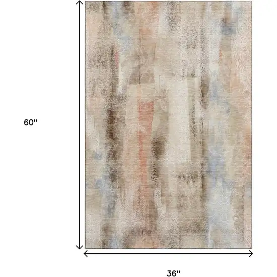 Beige Blue And Ivory Abstract Washable Area Rug With UV Protection Photo 7
