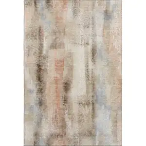 Photo of Beige Blue And Ivory Abstract Washable Area Rug With UV Protection