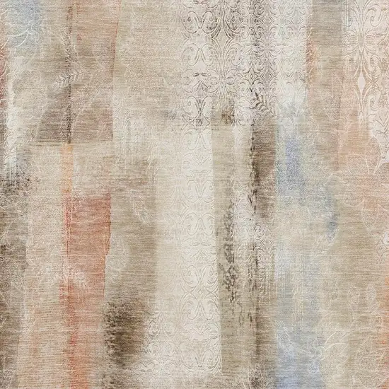 Beige Blue And Ivory Abstract Washable Area Rug With UV Protection Photo 3