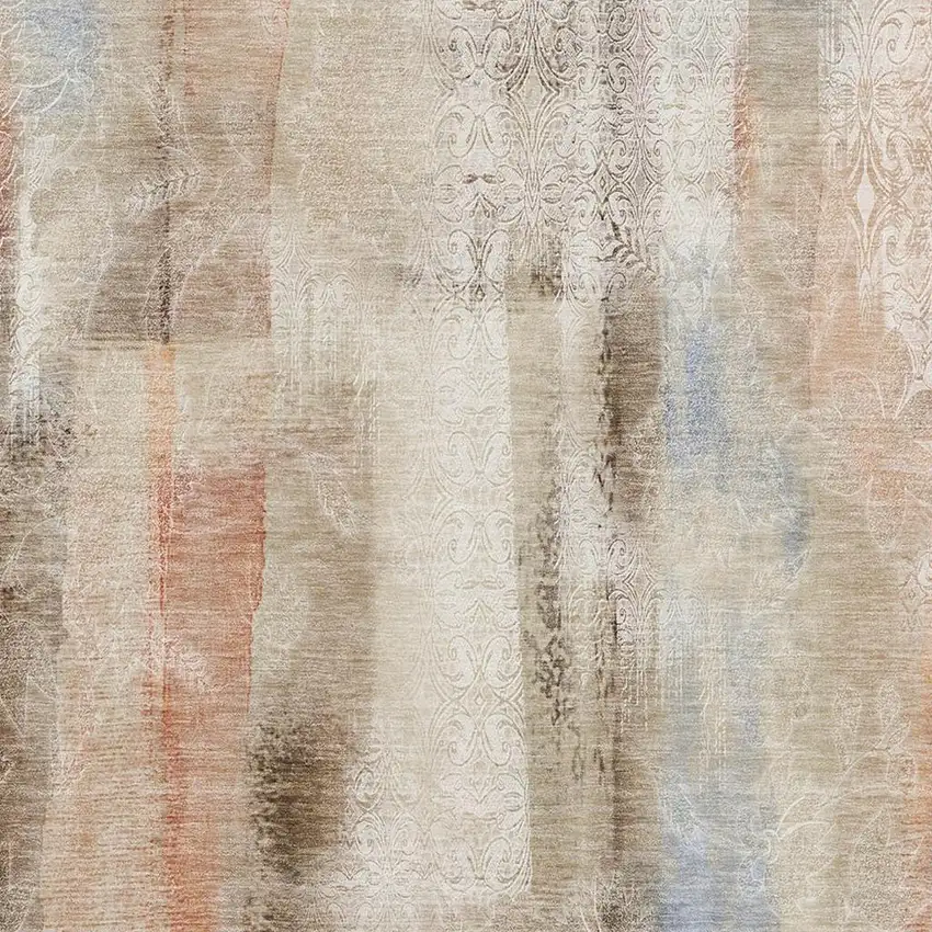 Beige Blue And Ivory Abstract Washable Area Rug With UV Protection Photo 3