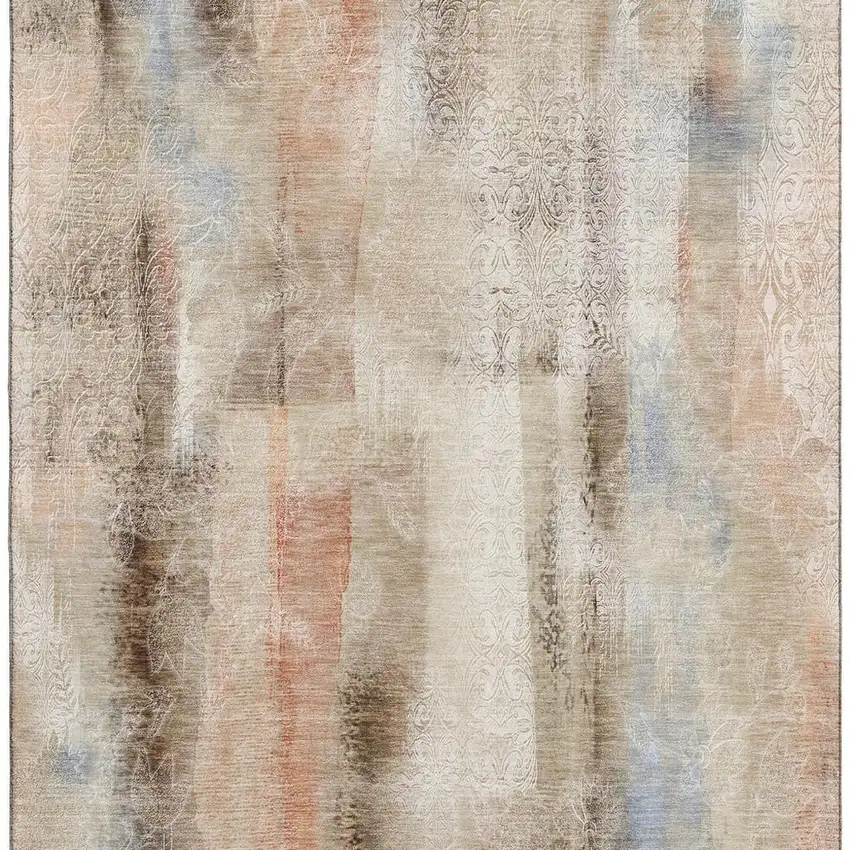 Beige Blue And Ivory Abstract Washable Area Rug With UV Protection Photo 4