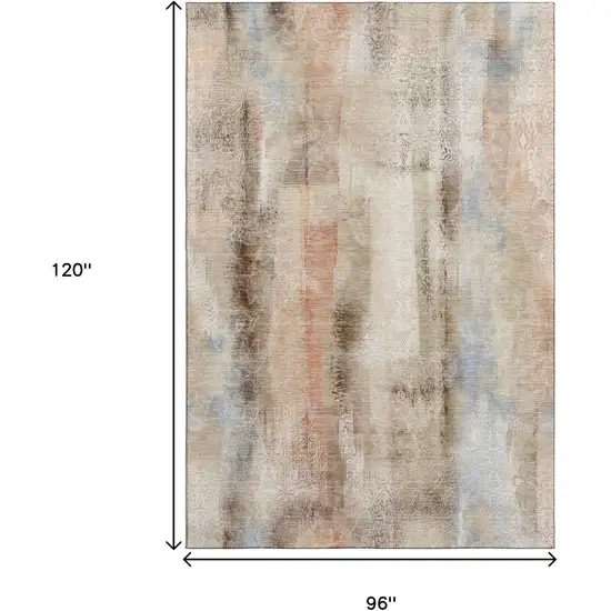 Beige Blue And Ivory Abstract Washable Area Rug With UV Protection Photo 8