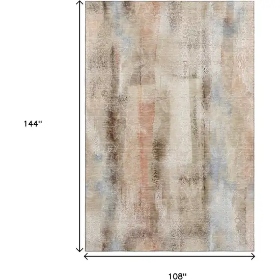 Beige Blue And Ivory Abstract Washable Area Rug With UV Protection Photo 7