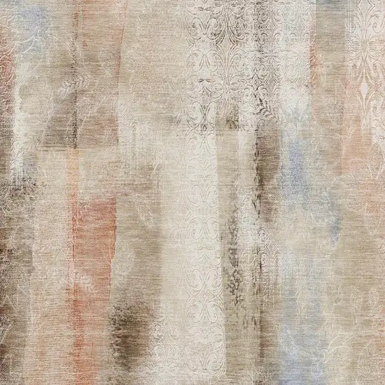 Beige Blue And Ivory Abstract Washable Area Rug With UV Protection Photo 3