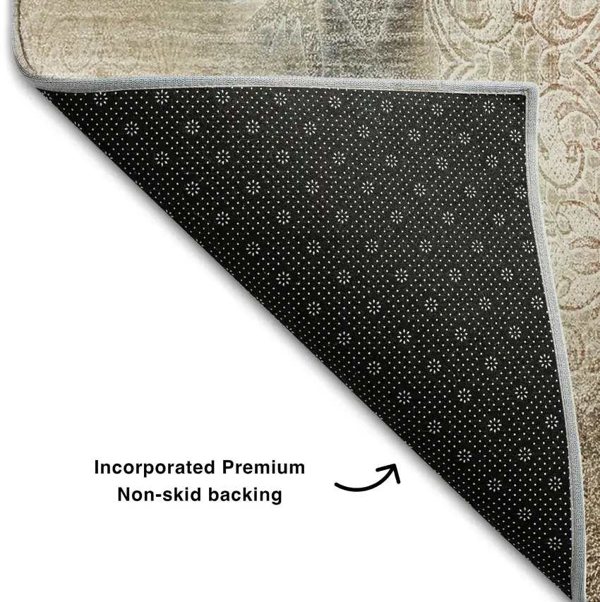 Beige Blue And Ivory Abstract Washable Area Rug With UV Protection Photo 8