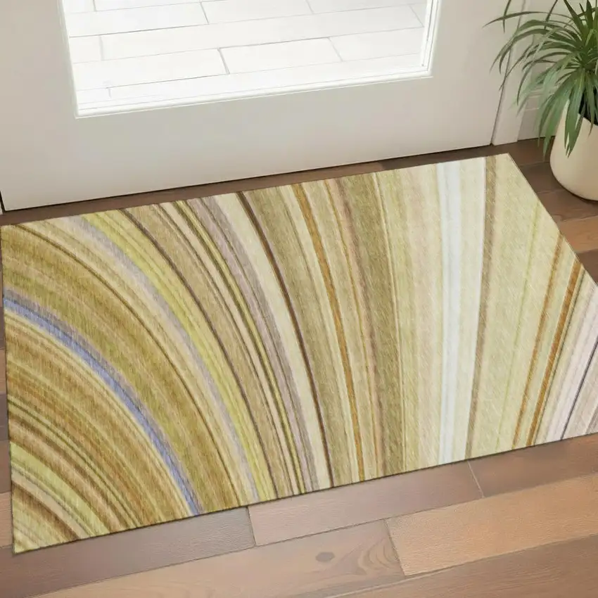 Beige Blue And Ivory Abstract Washable Area Rug With UV Protection Photo 1