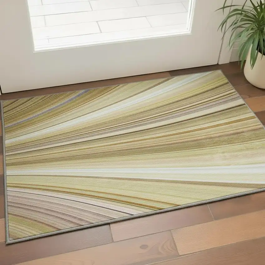 Beige Blue And Ivory Abstract Washable Area Rug With UV Protection Photo 1