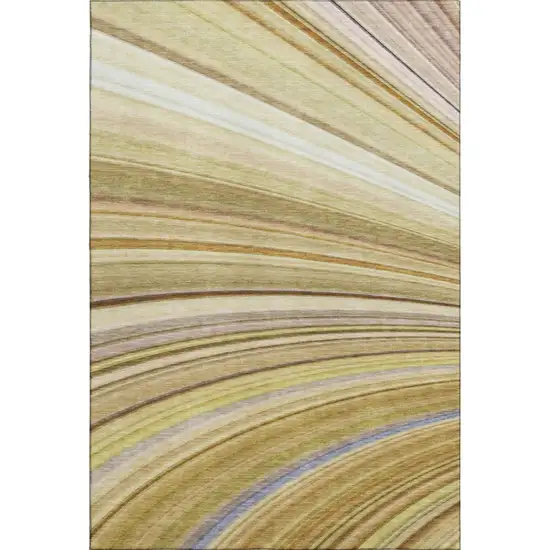 Beige Blue And Ivory Abstract Washable Area Rug With UV Protection Photo 2