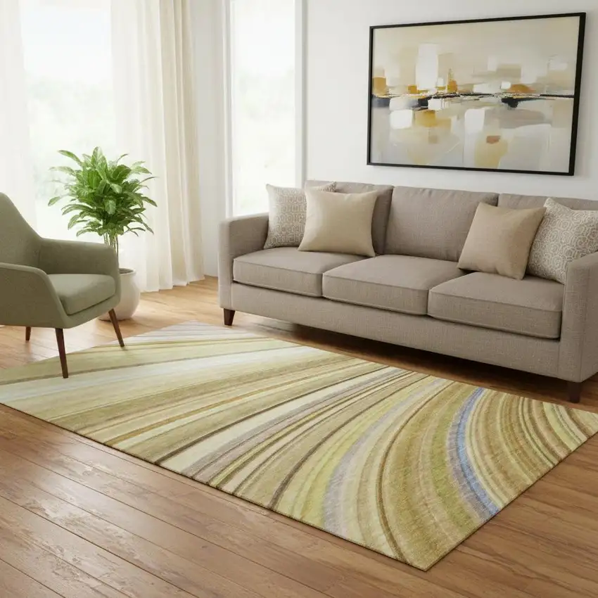 Beige Blue And Ivory Abstract Washable Area Rug With UV Protection Photo 1