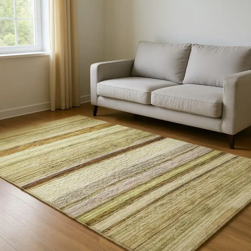 Beige Blue And Ivory Abstract Washable Area Rug With UV Protection Photo 2