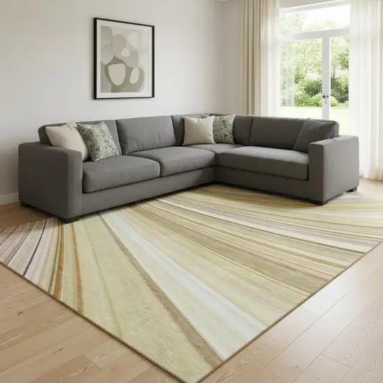 Beige Blue And Ivory Abstract Washable Area Rug With UV Protection Photo 1