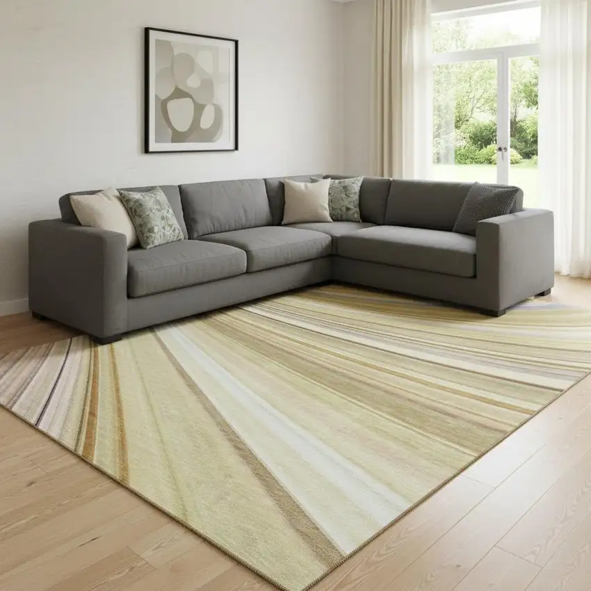 Beige Blue And Ivory Abstract Washable Area Rug With UV Protection Photo 1