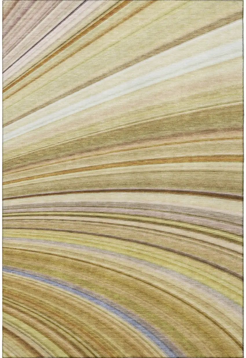 Beige Blue And Ivory Abstract Washable Area Rug With UV Protection Photo 4