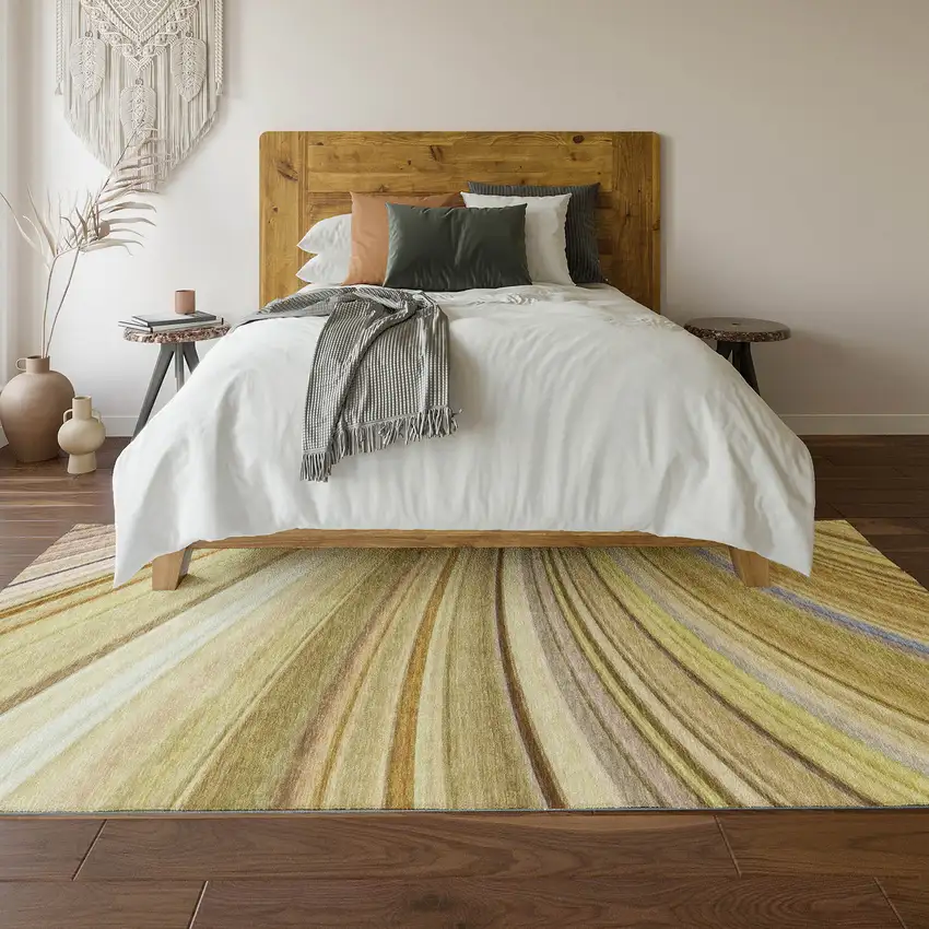 Beige Blue And Ivory Abstract Washable Area Rug With UV Protection Photo 6