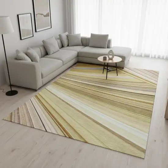 Beige Blue And Ivory Abstract Washable Area Rug With UV Protection Photo 2