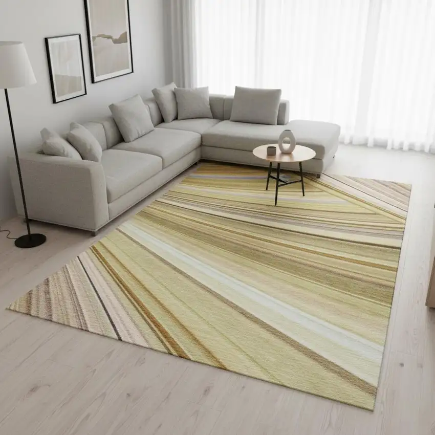 Beige Blue And Ivory Abstract Washable Area Rug With UV Protection Photo 2