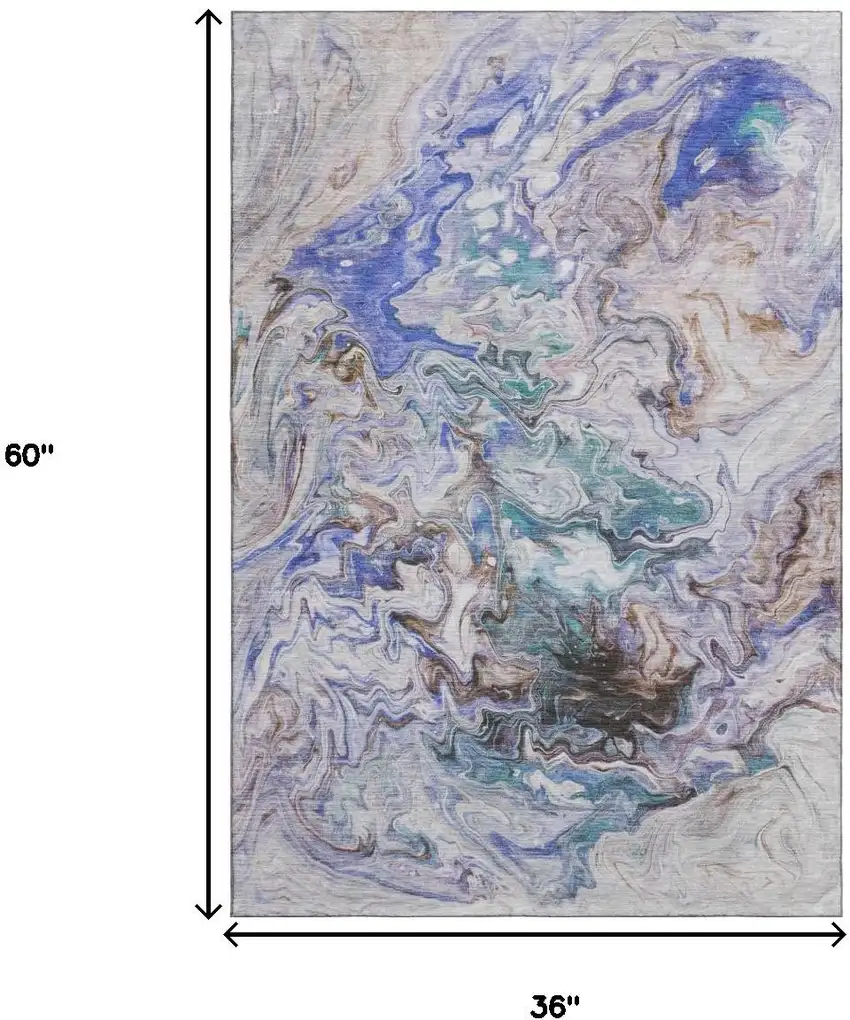 Beige Blue And Ivory Abstract Washable Area Rug With UV Protection Photo 3