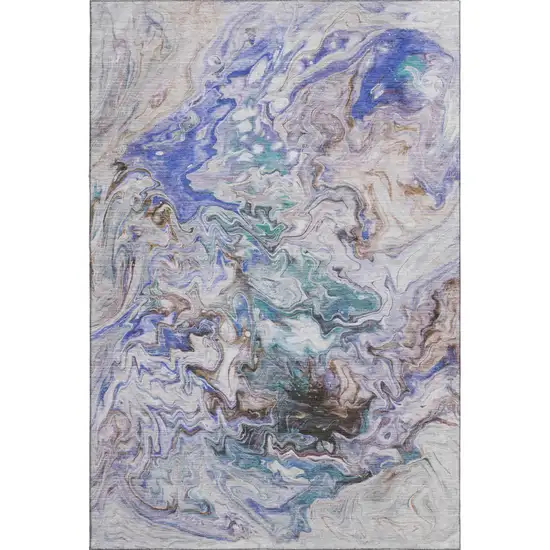 Beige Blue And Ivory Abstract Washable Area Rug With UV Protection Photo 1