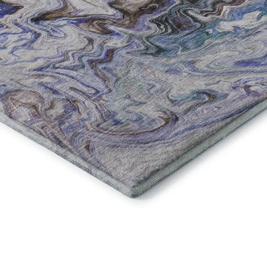 Beige Blue And Ivory Abstract Washable Area Rug With UV Protection Photo 7