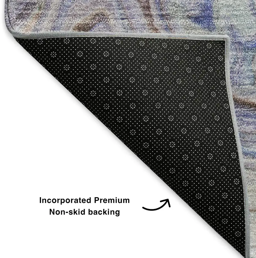 Beige Blue And Ivory Abstract Washable Area Rug With UV Protection Photo 6