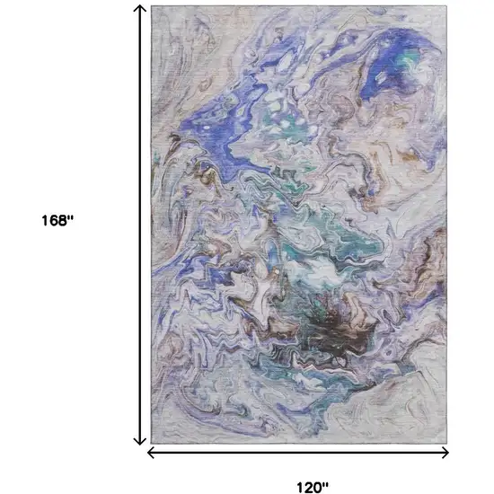 Beige Blue And Ivory Abstract Washable Area Rug With UV Protection Photo 3