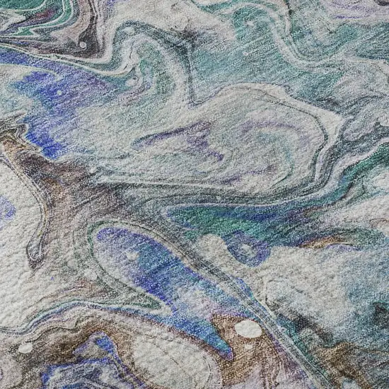 Beige Blue And Ivory Abstract Washable Area Rug With UV Protection Photo 9