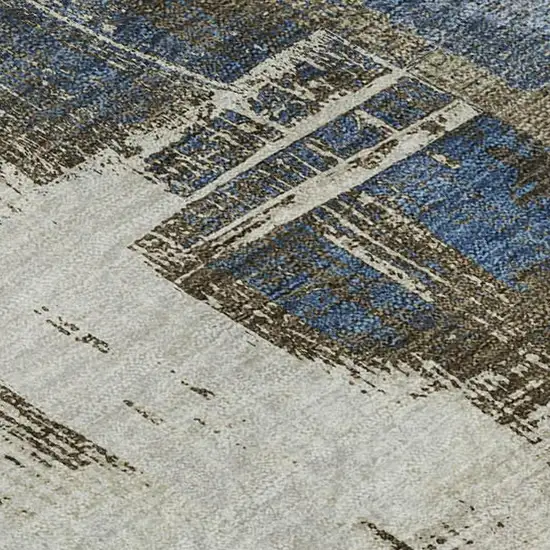 Beige Blue And Ivory Abstract Washable Area Rug With UV Protection Photo 8