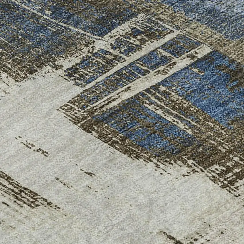 Beige Blue And Ivory Abstract Washable Area Rug With UV Protection Photo 8