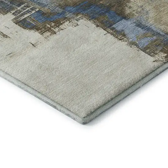 Beige Blue And Ivory Abstract Washable Area Rug With UV Protection Photo 8
