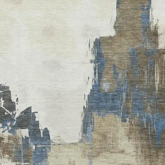Beige Blue And Ivory Abstract Washable Area Rug With UV Protection Photo 3