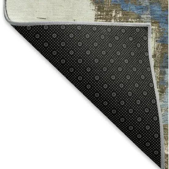 Beige Blue And Ivory Abstract Washable Area Rug With UV Protection Photo 7