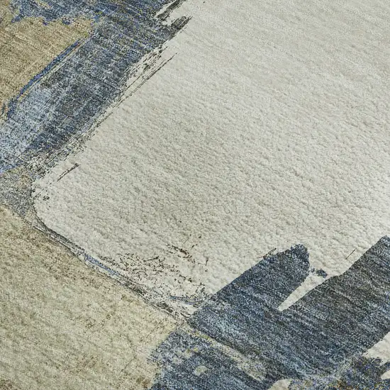 Beige Blue And Ivory Abstract Washable Area Rug With UV Protection Photo 2