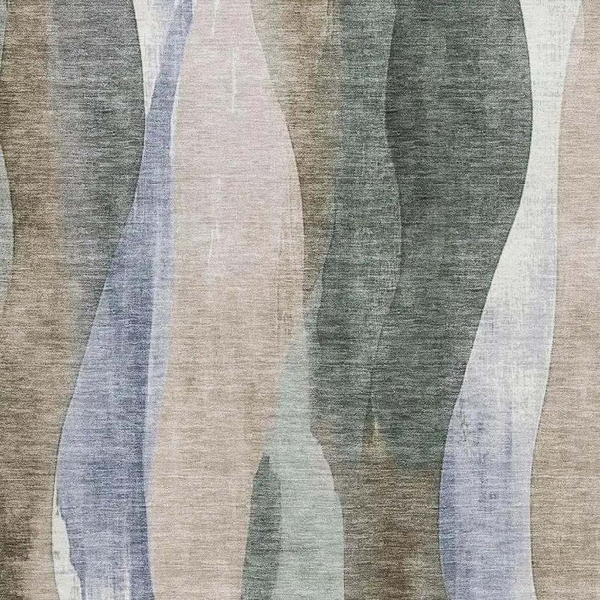 Beige Blue And Ivory Abstract Washable Area Rug With UV Protection Photo 3