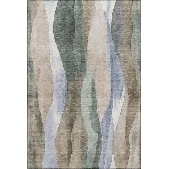 Beige Blue And Ivory Abstract Washable Area Rug With UV Protection Photo 4