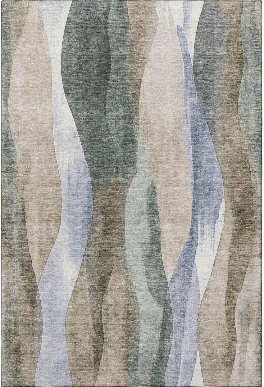 Beige Blue And Ivory Abstract Washable Area Rug With UV Protection Photo 4