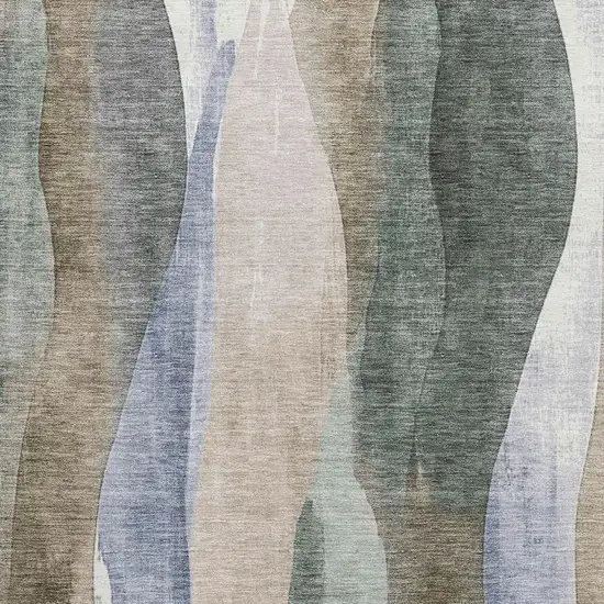 Beige Blue And Ivory Abstract Washable Area Rug With UV Protection Photo 3